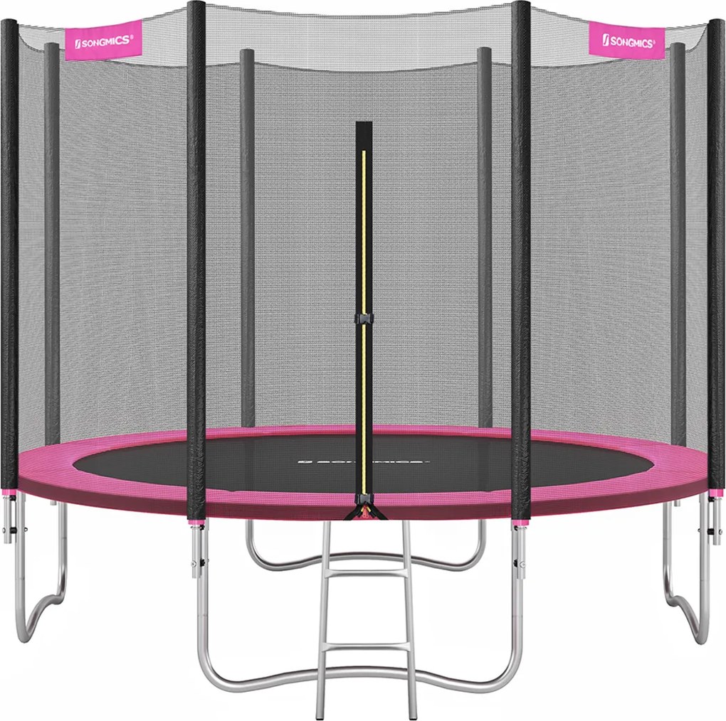 Trampolim de 305 cm de diâmetro com rede de segurança e escada rosa