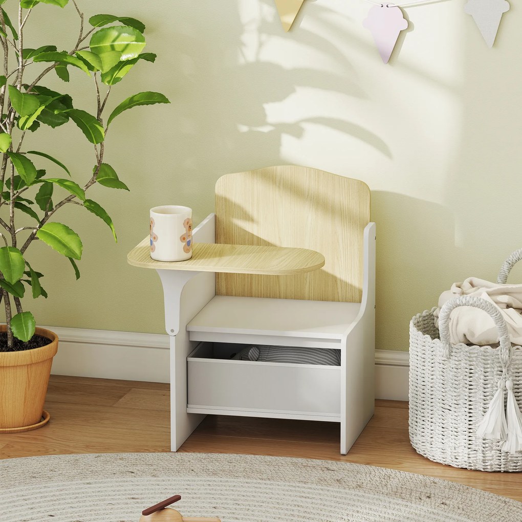 Secretária e cadeira para crianças com compartimento de arrumação, conjunto de mesa de atividades 2 em 1 para desenhar, ler e brincar, branco