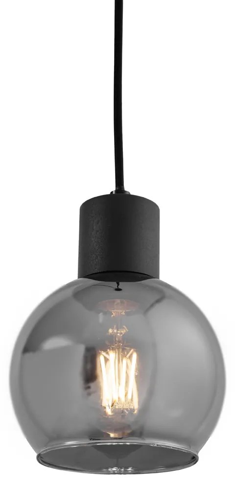 Candeeiro de suspensão Art Deco preto com vidro fumê - Vidro