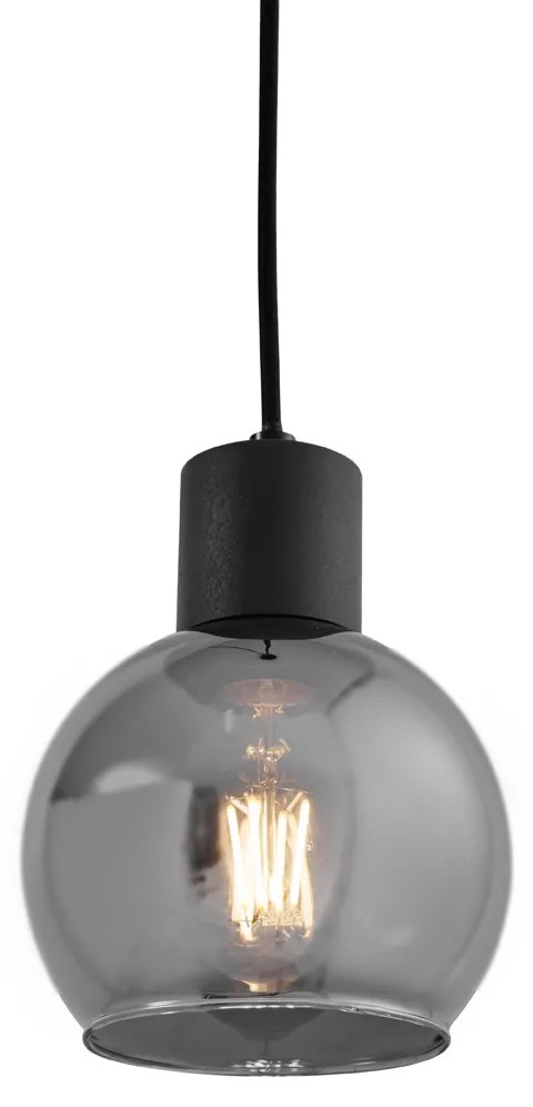 Candeeiro suspenso Art Déco preto com vidro fumê - Vidro Art Deco