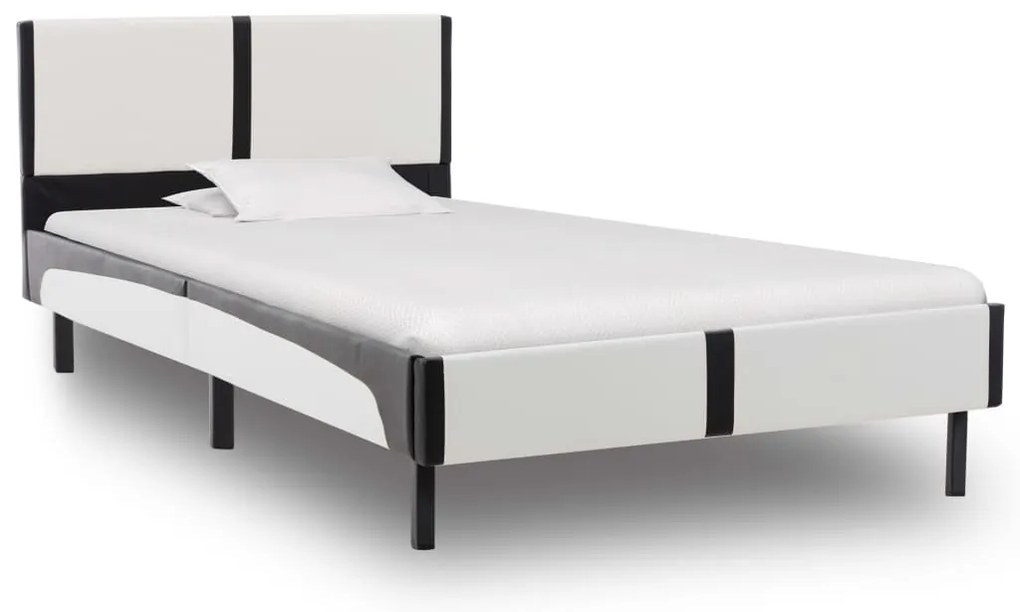 Estrutura de cama 90x200 cm couro artificial preto e branco