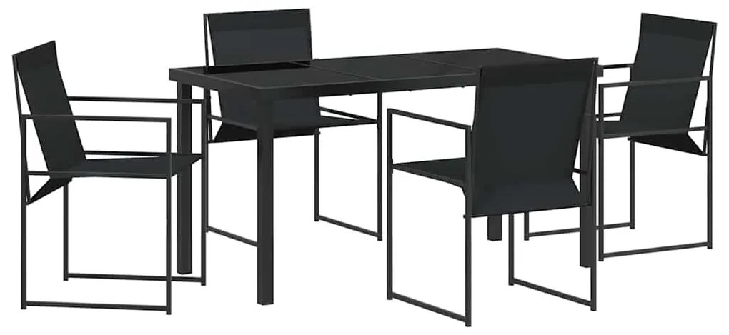 Conjunto de Jantar para Jardim - 5 Peças, Preto, com Textilene e Aço.