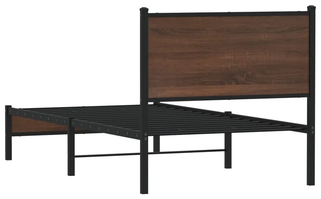 Estrutura cama com cabeceira 90x190 cm metal carvalho castanho