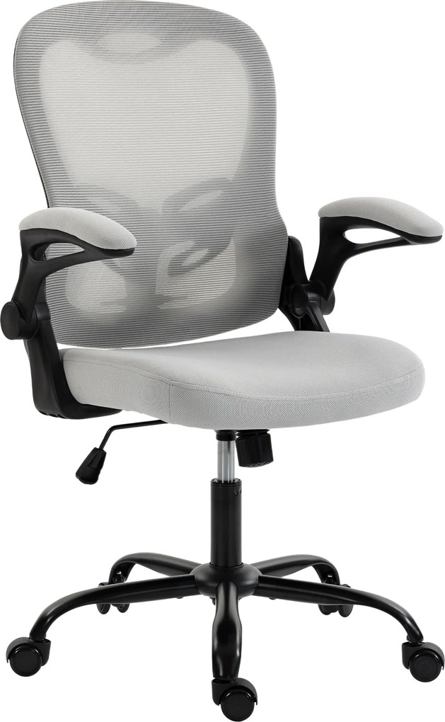 Cadeira de escritório ergonómica, cadeira de escritório em malha, braços rebatíveis, altura ajustável, função de balanço, cinzenta