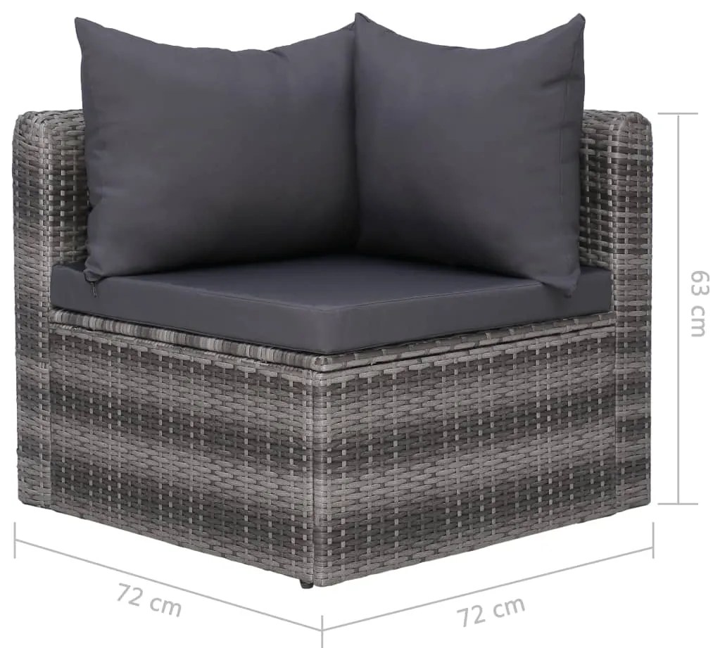 4 pcs conjunto sofás de jardim c/ almofadões vime PE cinzento