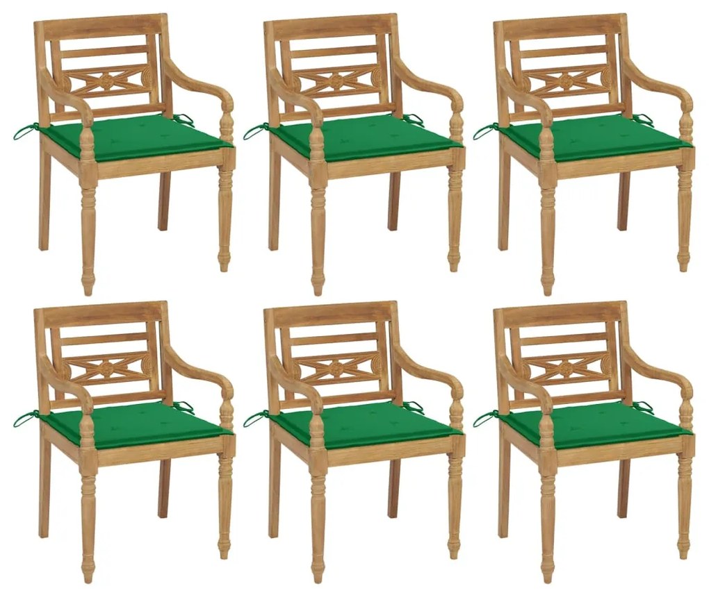 vidaXL Cadeiras Batávia com almofadões 6 pcs madeira de teca maciça