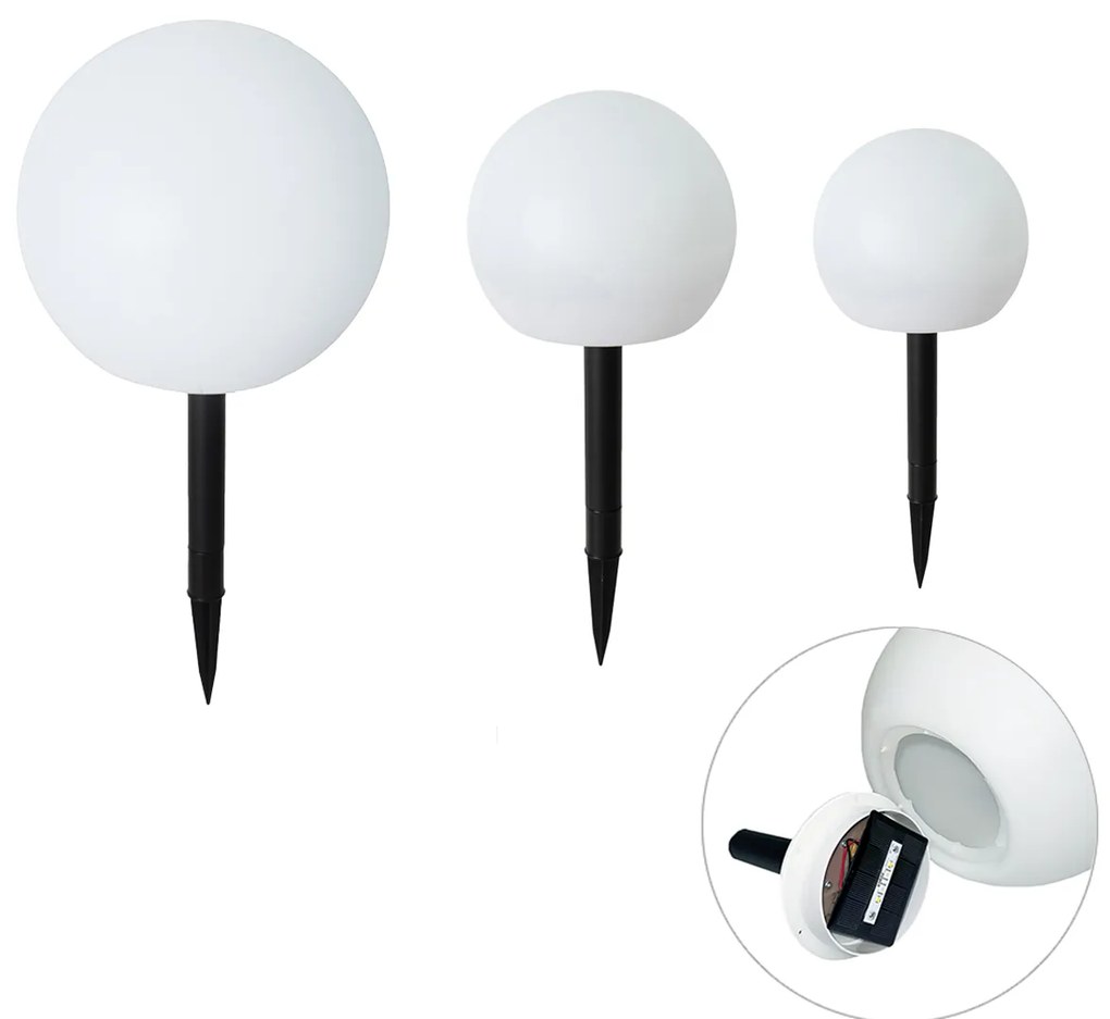 Conjunto de 3 candeeiros de chão para exterior brancos com LED solar IP44 - Ludger