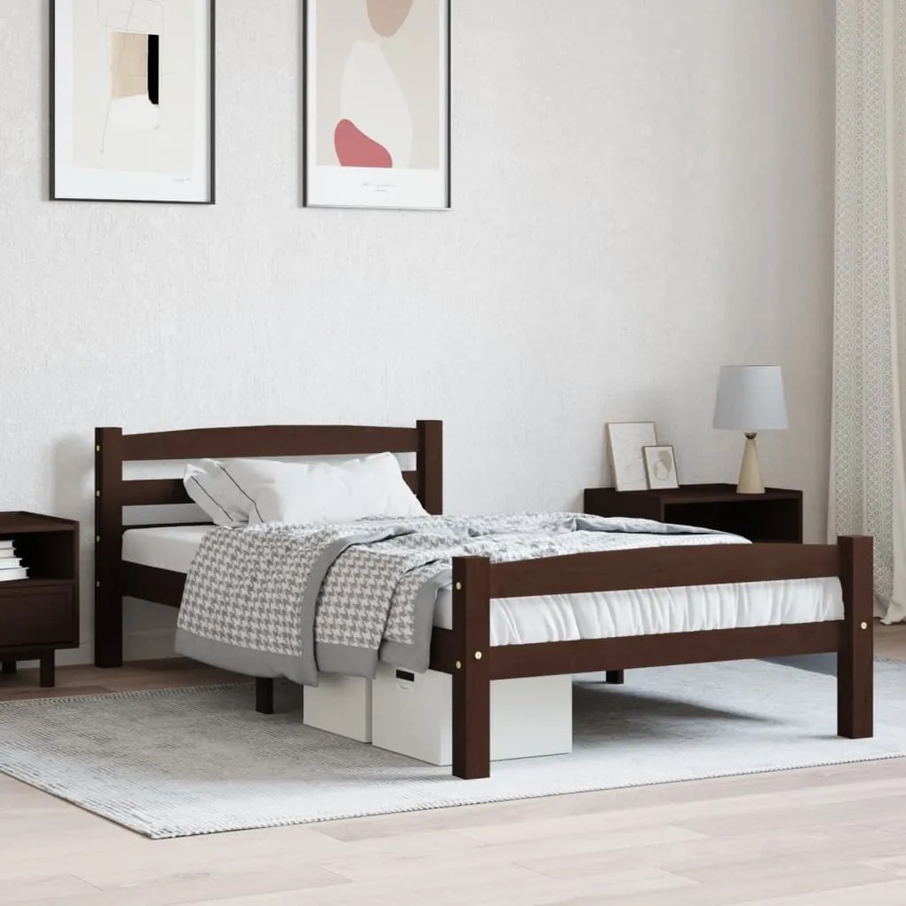 vidaXL Estrutura de cama 100x200 cm pinho maciço castanho-escuro