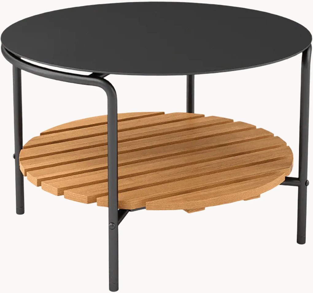 Mesa de centro redonda para jardim com prateleira em madeira de teca Patio