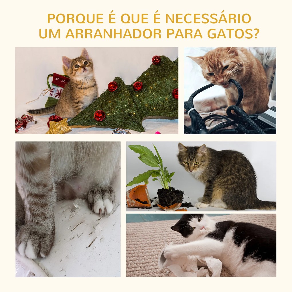 Árvore Arranhador para Gatos de 2 Níveis com Poste e Tapete de Arranhar Cama e Bola Suspensa 35,5x37x46 cm Bege