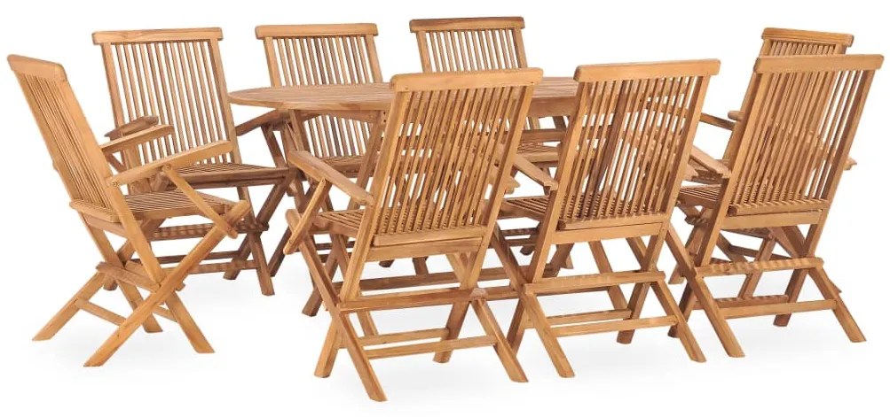 9 pcs conjunto jantar dobrável p/ exterior madeira teca maciça