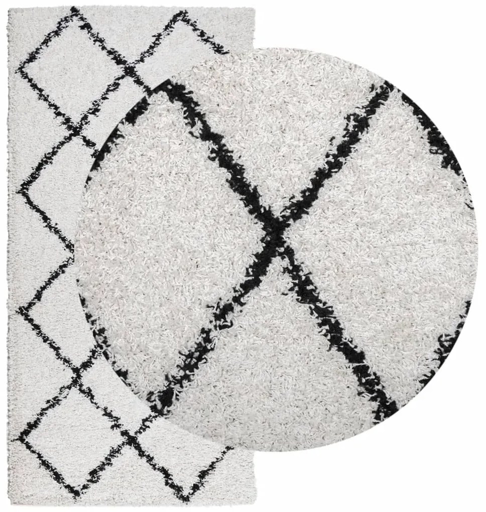 Tapete shaggy de pelo alto PAMPLONA 100x200 cm creme e preto