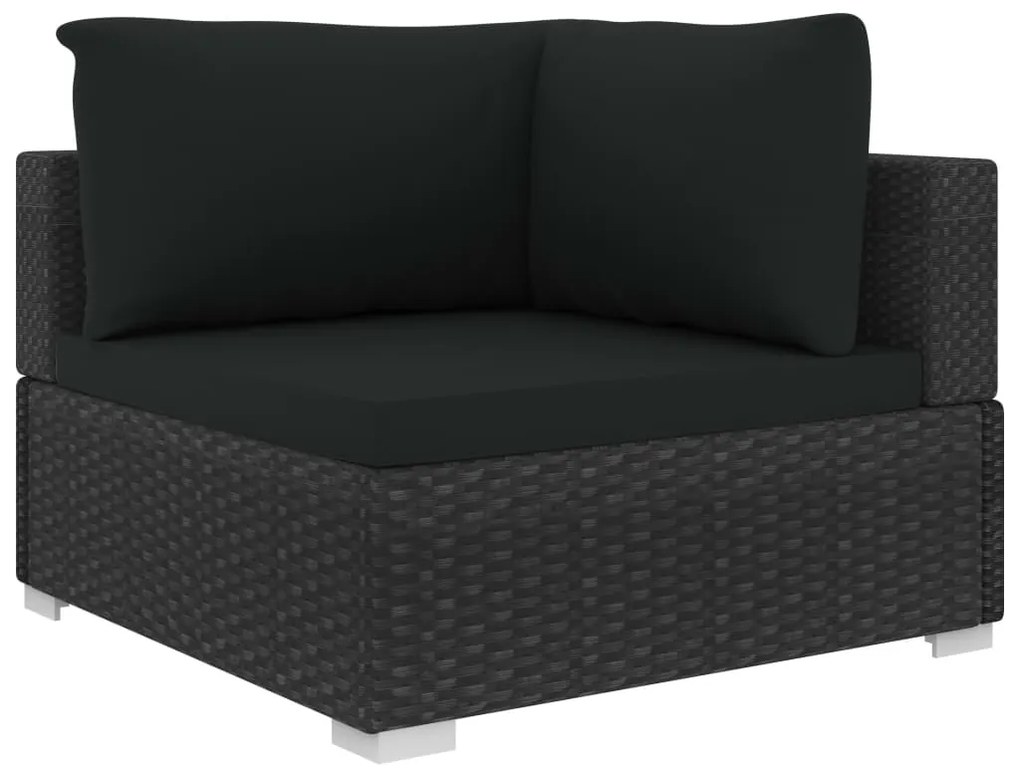 5 pcs conjunto lounge de jardim c/ almofadões vime PE preto