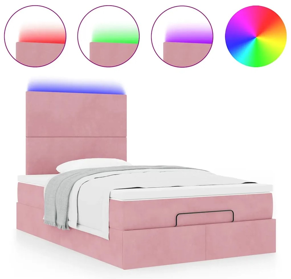Estrutura de cama otomana com colchões 120x200 cm veludo rosa