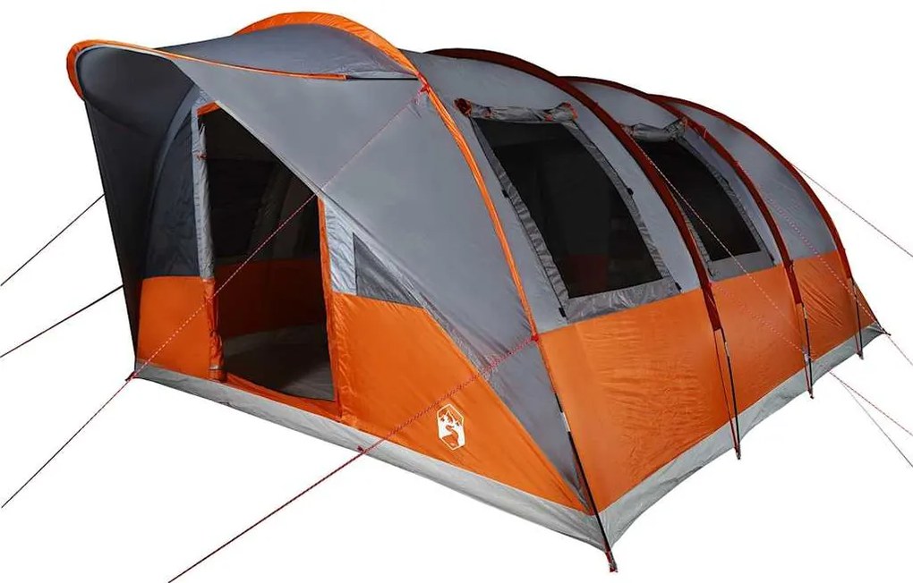Tenda familiar túnel p/ 7 pessoas impermeável cinzento/laranja
