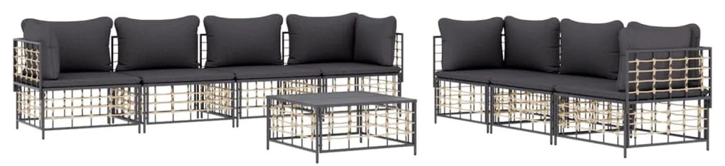 8 pcs conjunto lounge de jardim c/ almofadões vime PE antracite
