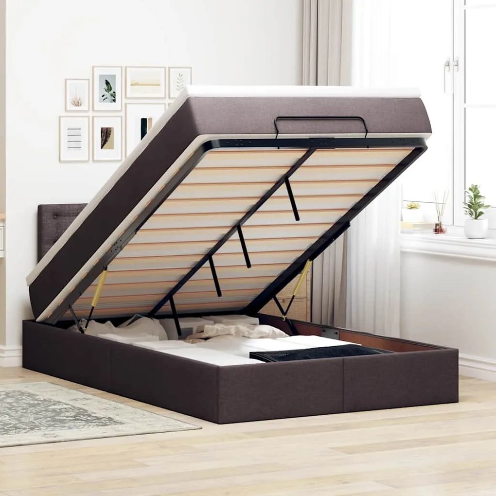 Cama otomana com colchão 120x200 cm tecido castanho escuro