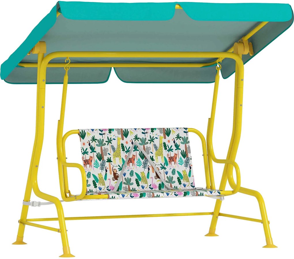 AIYAPLAY Balanço infantil estilo Hollywood de 2 lugares com toldo solar ajustável e cinto de segurança para 3-6 anos até 60 kg 112x75x120cm Verde | Aosom Portugal
