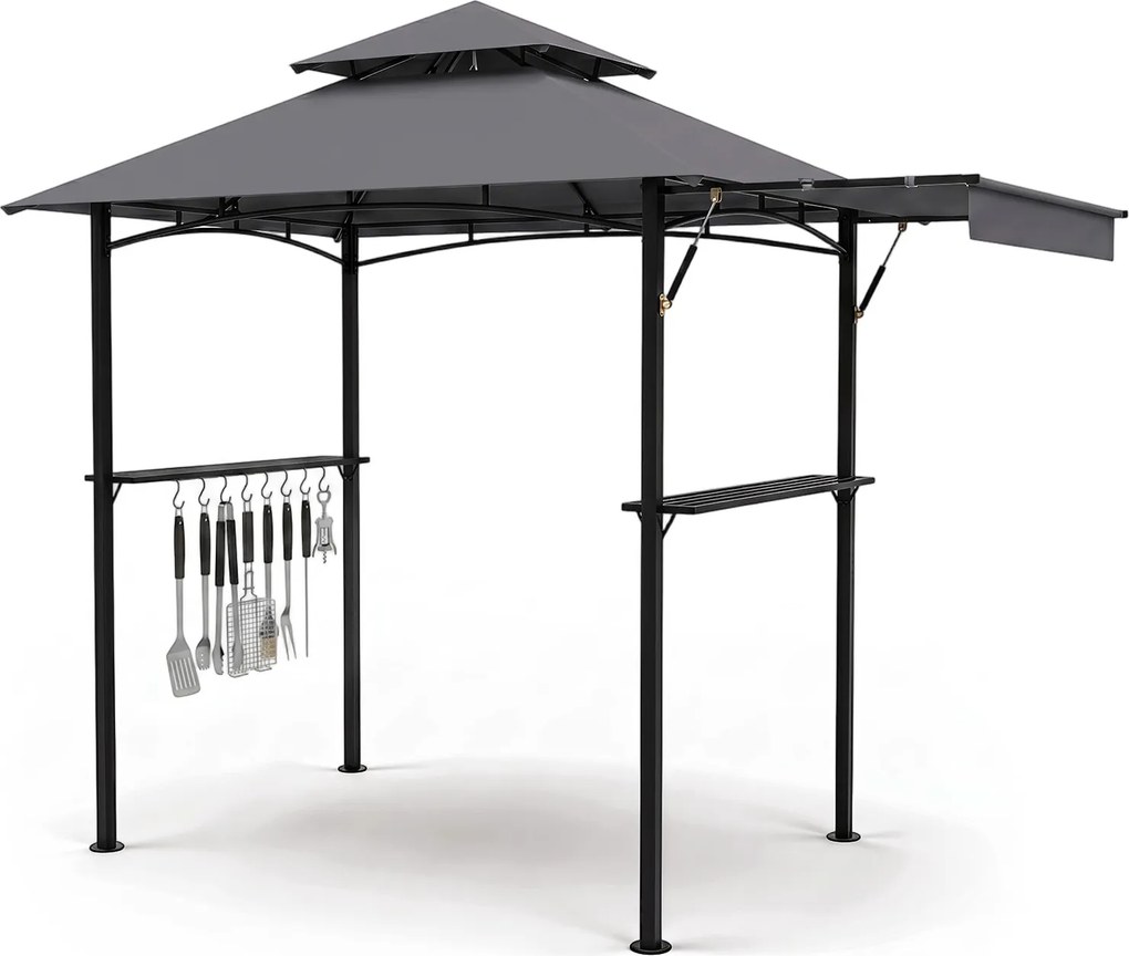 Tenda de Jardim para Churrasco (GRELHADOR NÃO INCLUIDO), 244 x 148 x 254 cm, Toldo Ajustável, Cinzento
