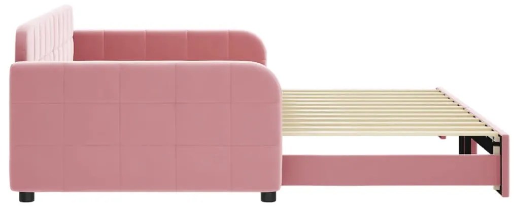Sofá-cama com gavetão 100x200 cm veludo rosa