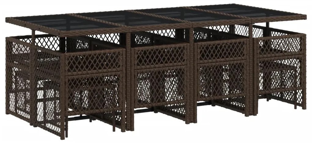 13 pcs conjunto jantar p/ jardim c/ almofadões vime PE castanho