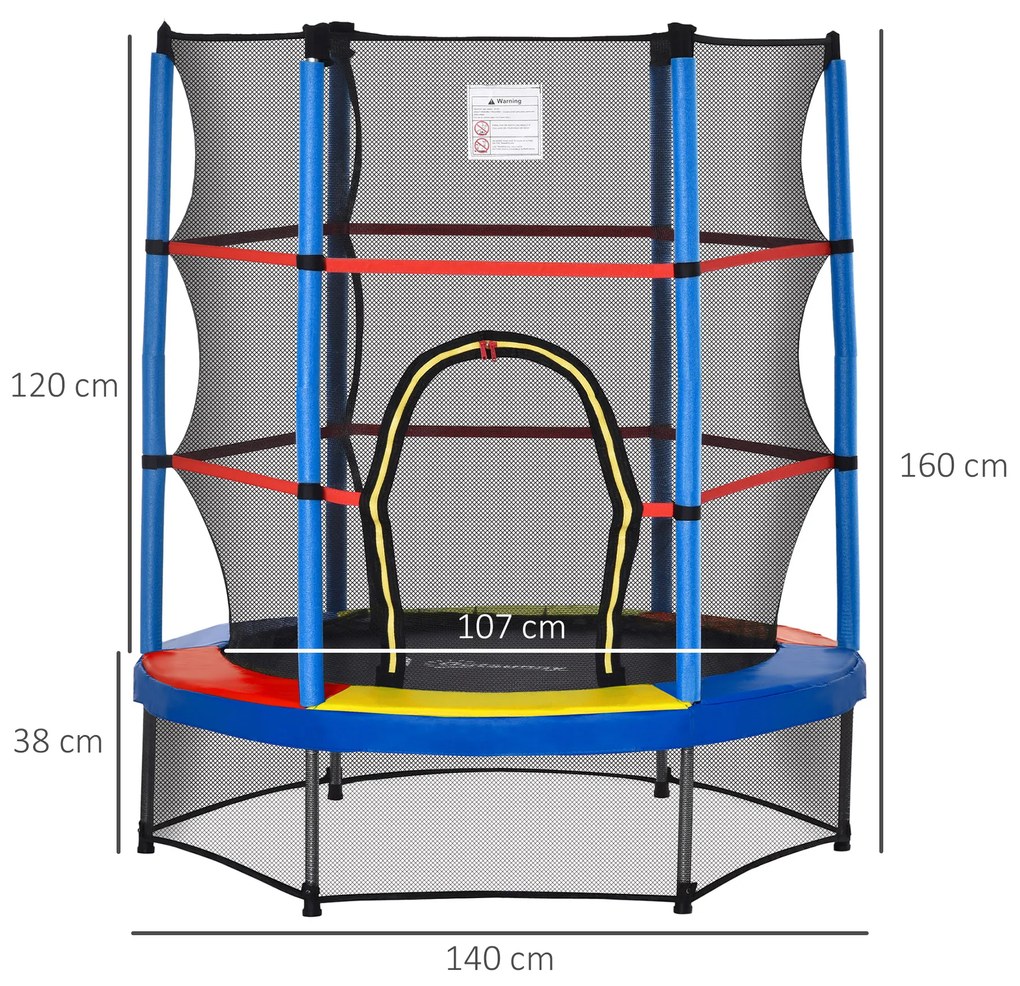 HOMCOM Trampolim Infantil Ø107 cm Trampolim para Crianças de 3-6 Anos com Rede de Segurança Carga 45 kg para Interior Ø140x160 cm Azul
