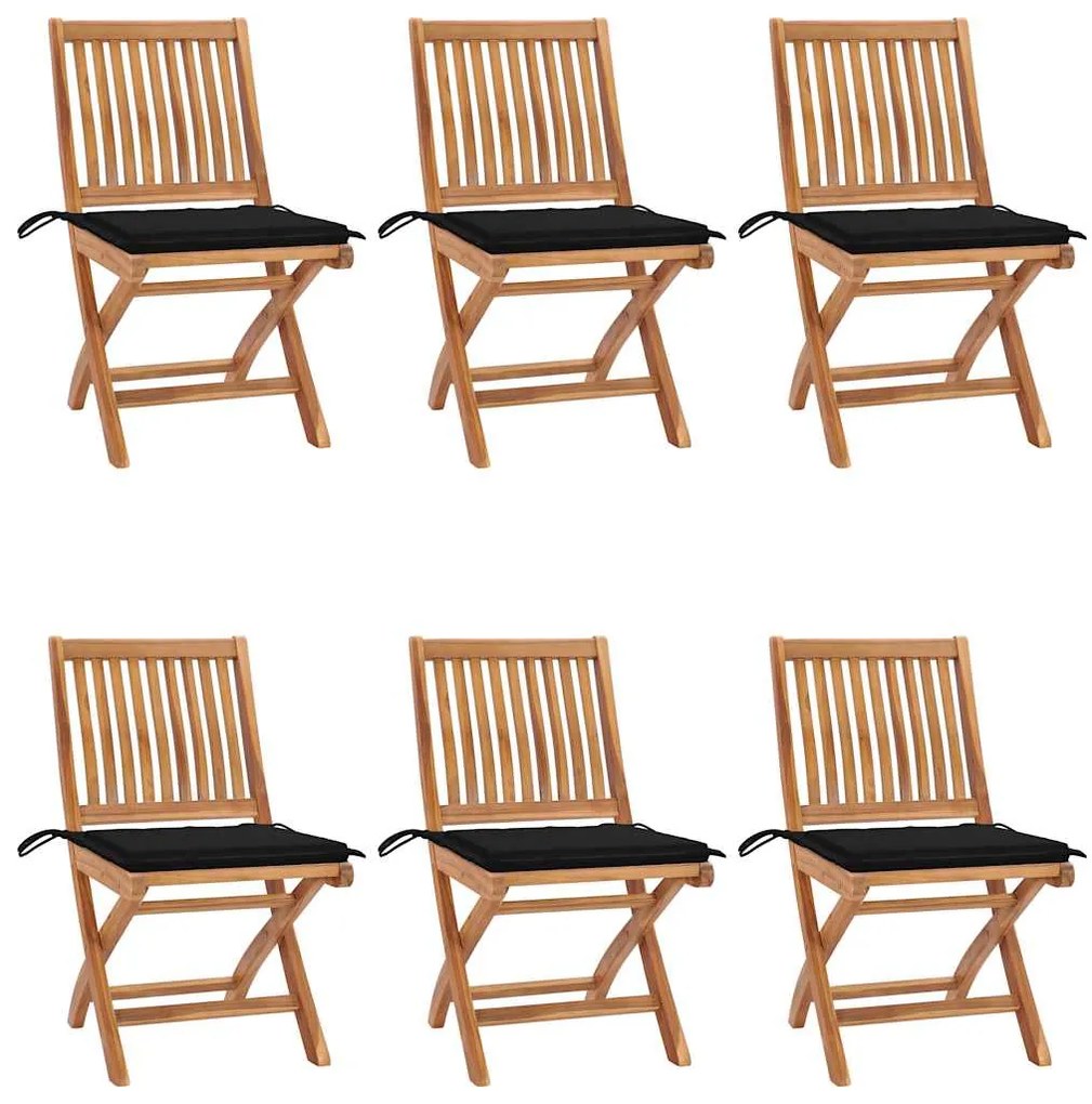 vidaXL Cadeiras de jardim dobráveis c/ almofadões 6 pcs teca maciça