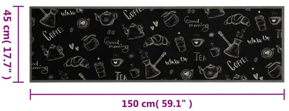 Tapete de cozinha lavável 45x150 cm veludo padrão morning preto