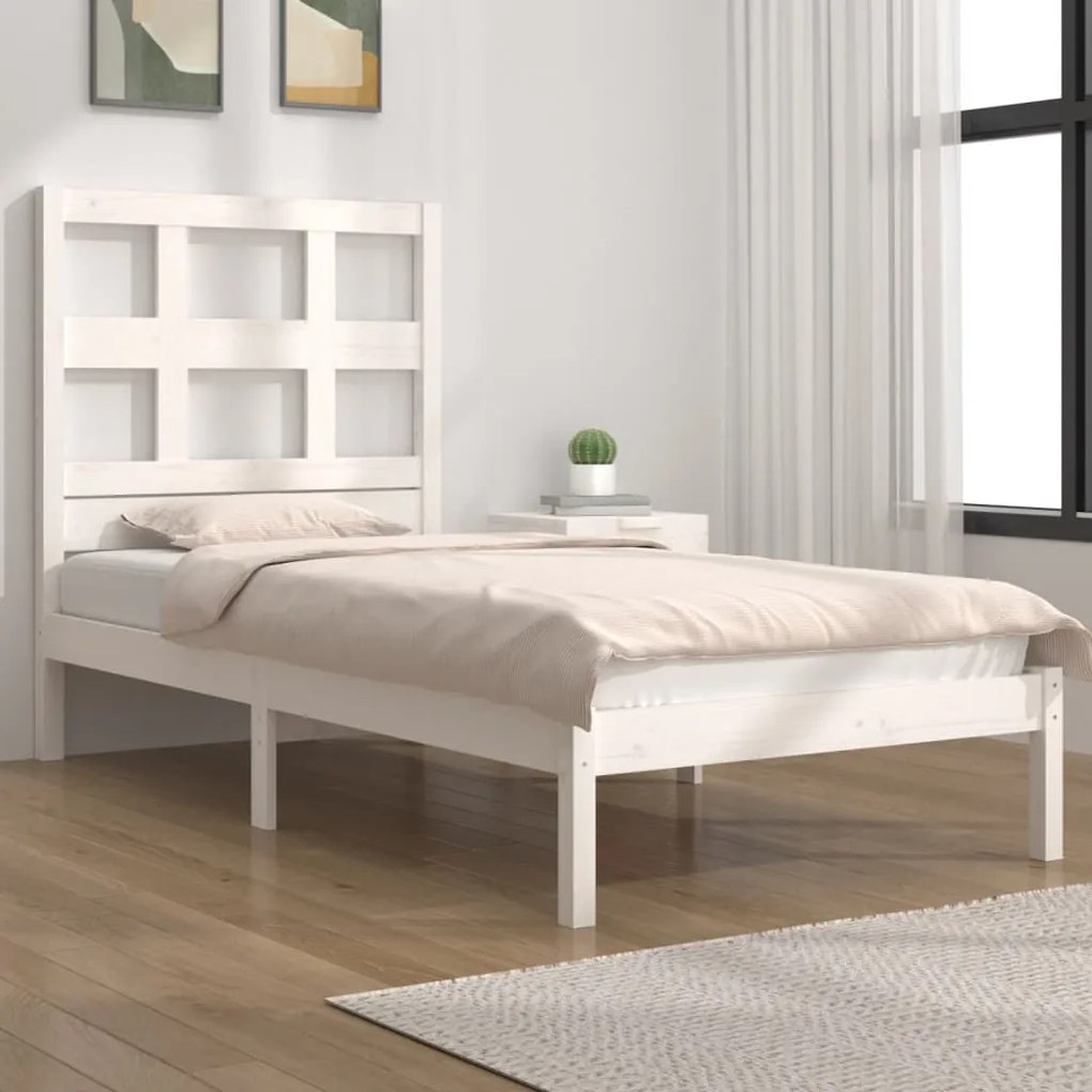 Estrutura cama solteiro 90x190 cm pinho maciço branco