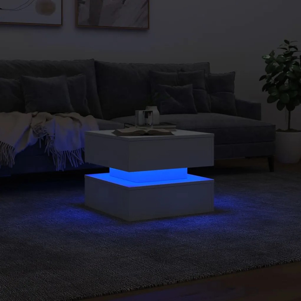 Mesa de centro com luzes LED 50x50x40 cm branco