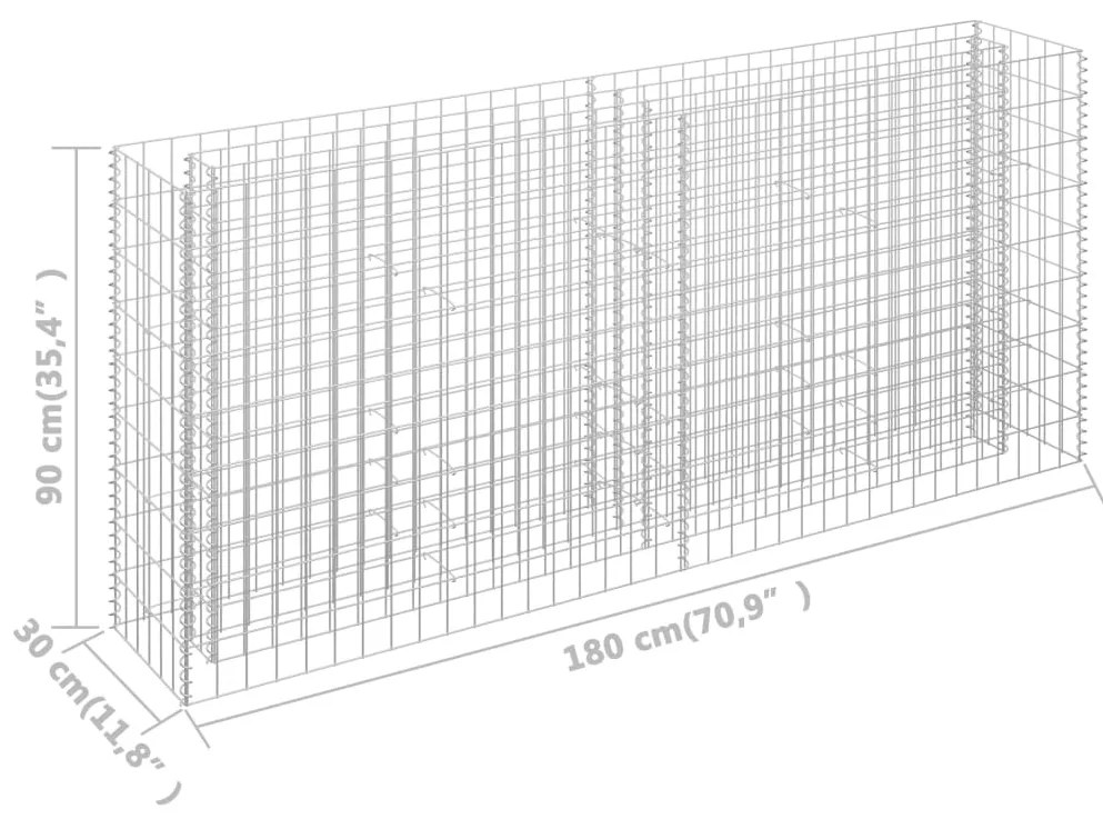 Canteiro elevado/cesto gabião 180x30x90 cm aço galvanizado