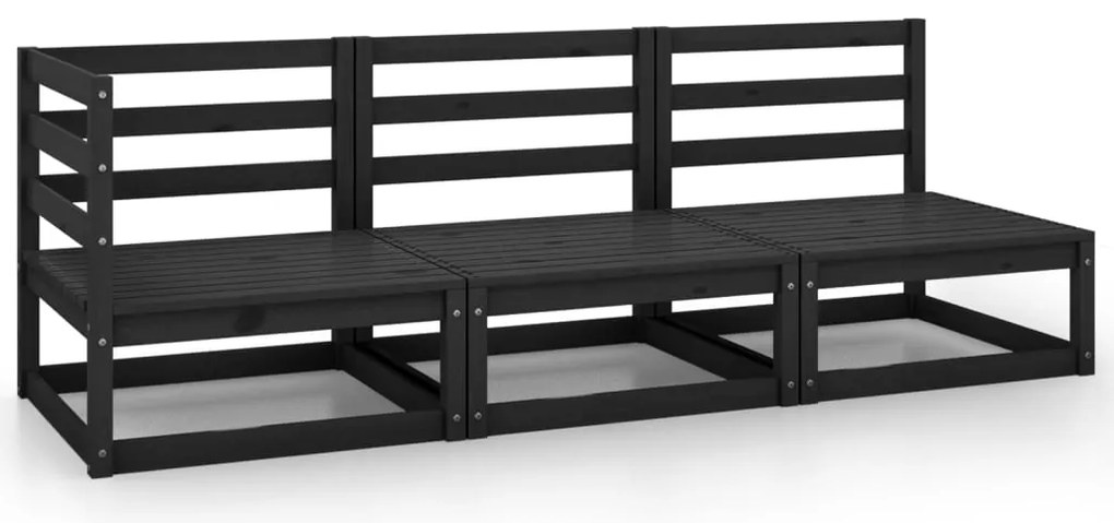 3 pcs conjunto lounge de jardim pinho maciço preto