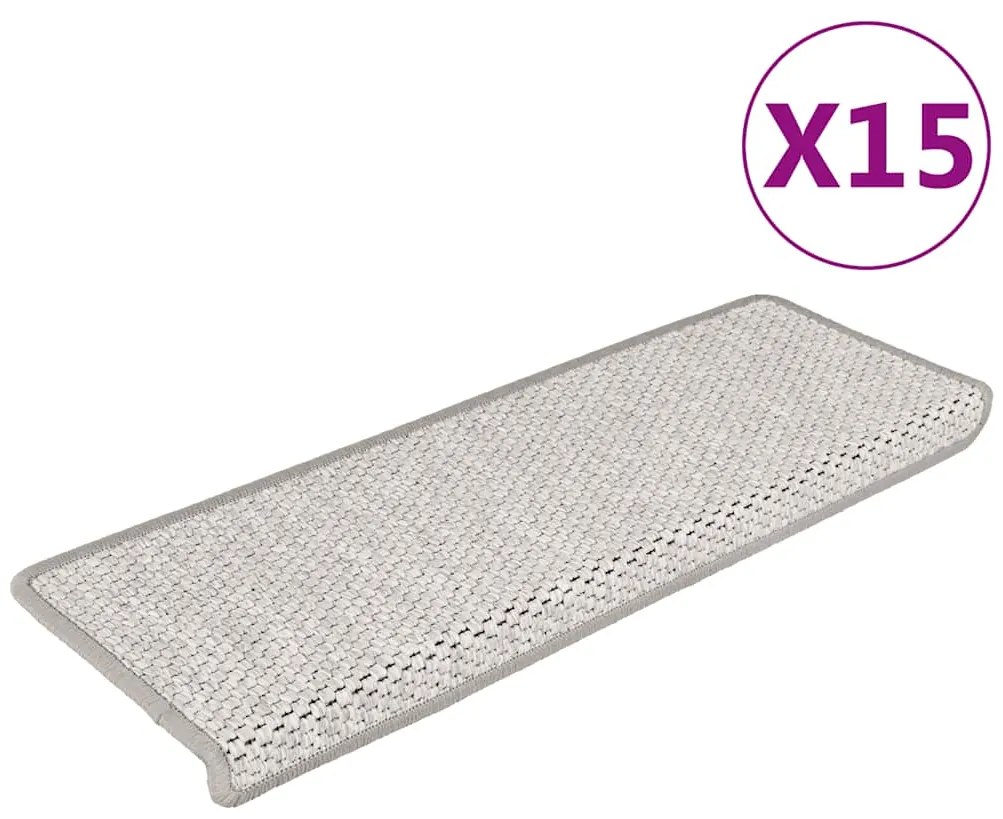 Tapetes escada adesivos aspeto sisal 15pcs 65x21x4 cm platinado