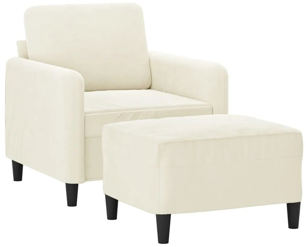 Poltrona com apoio de pés 60 cm veludo cor creme