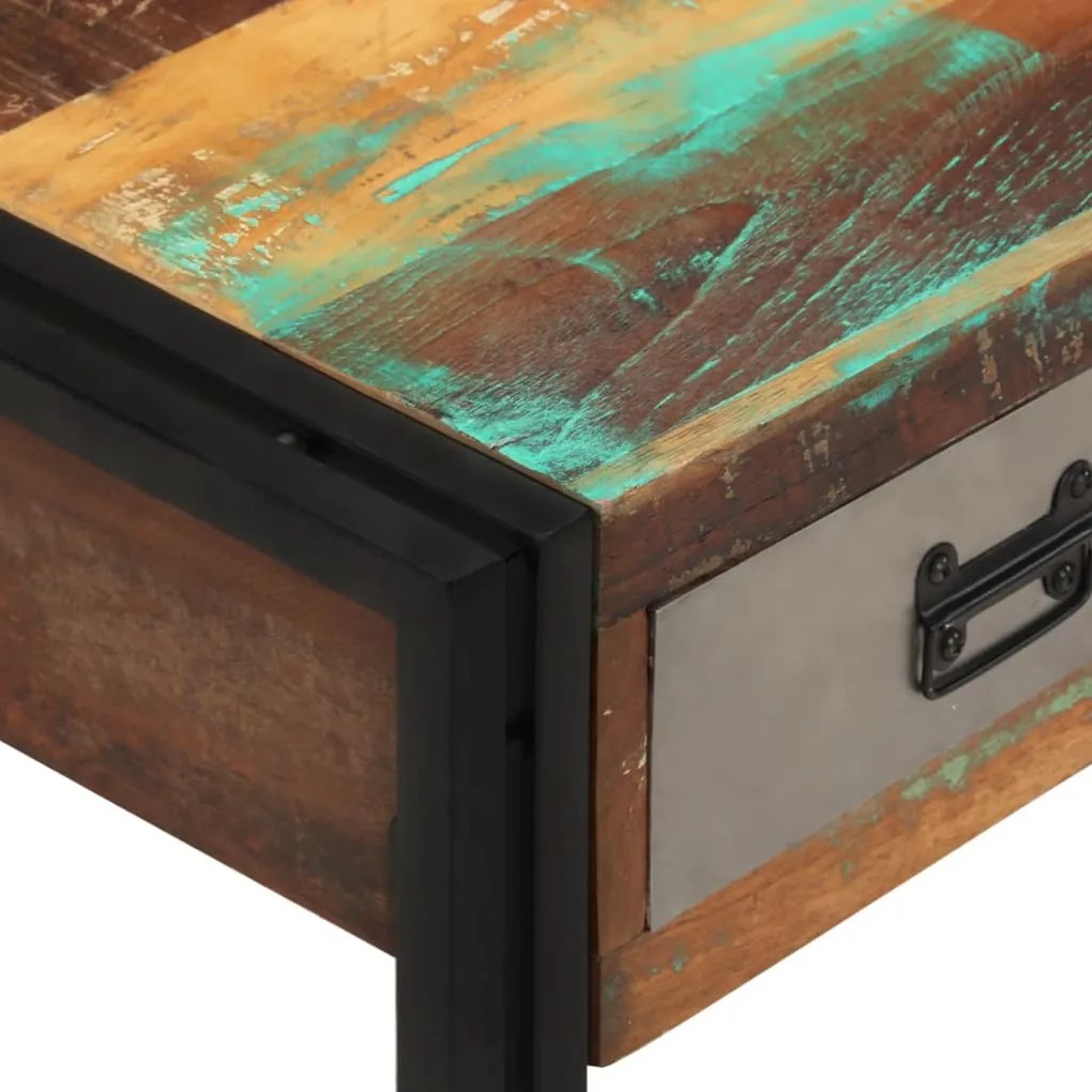 Mesa de centro 3 gavetas madeira recuperada maciça 100x50x35 cm