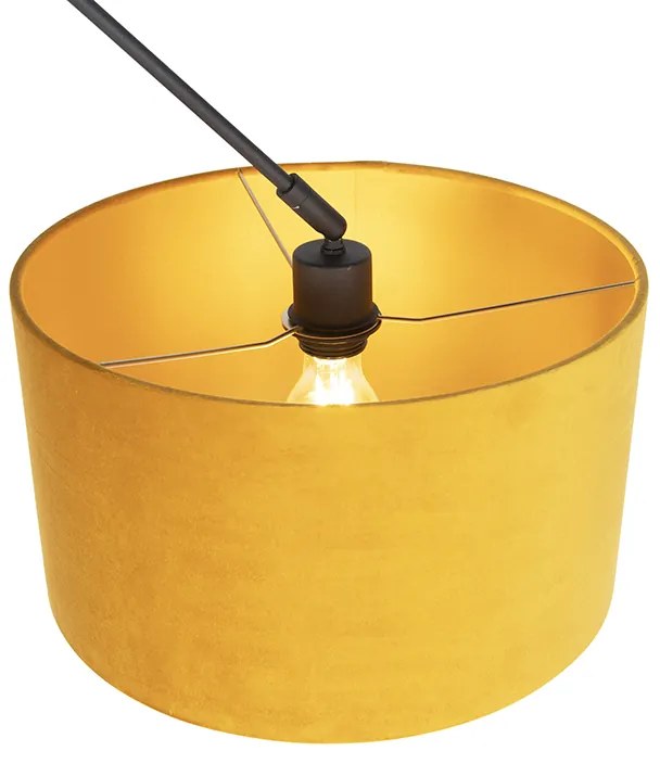 Candeeiro de suspensão preto com abajur de veludo ocre com dourado 35 cm - Blitz Country / Rústico