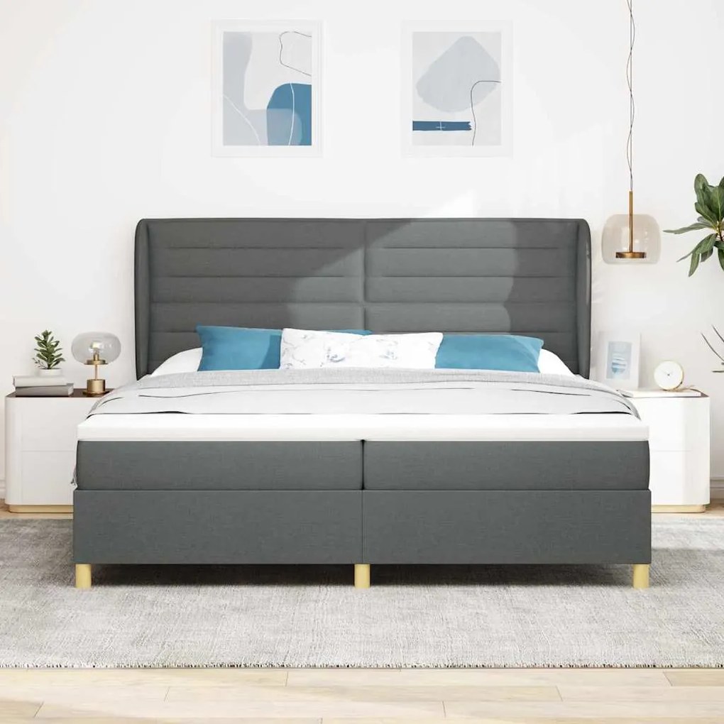 Cama Box Spring vidaXL com Colchão Cinza Escuro 200x200 cm Tecido