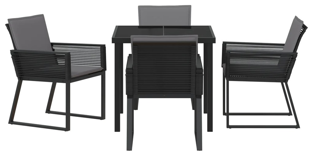Conjunto de Jantar de Jardim 5 Peças com Almofadas Preto Vime PE
