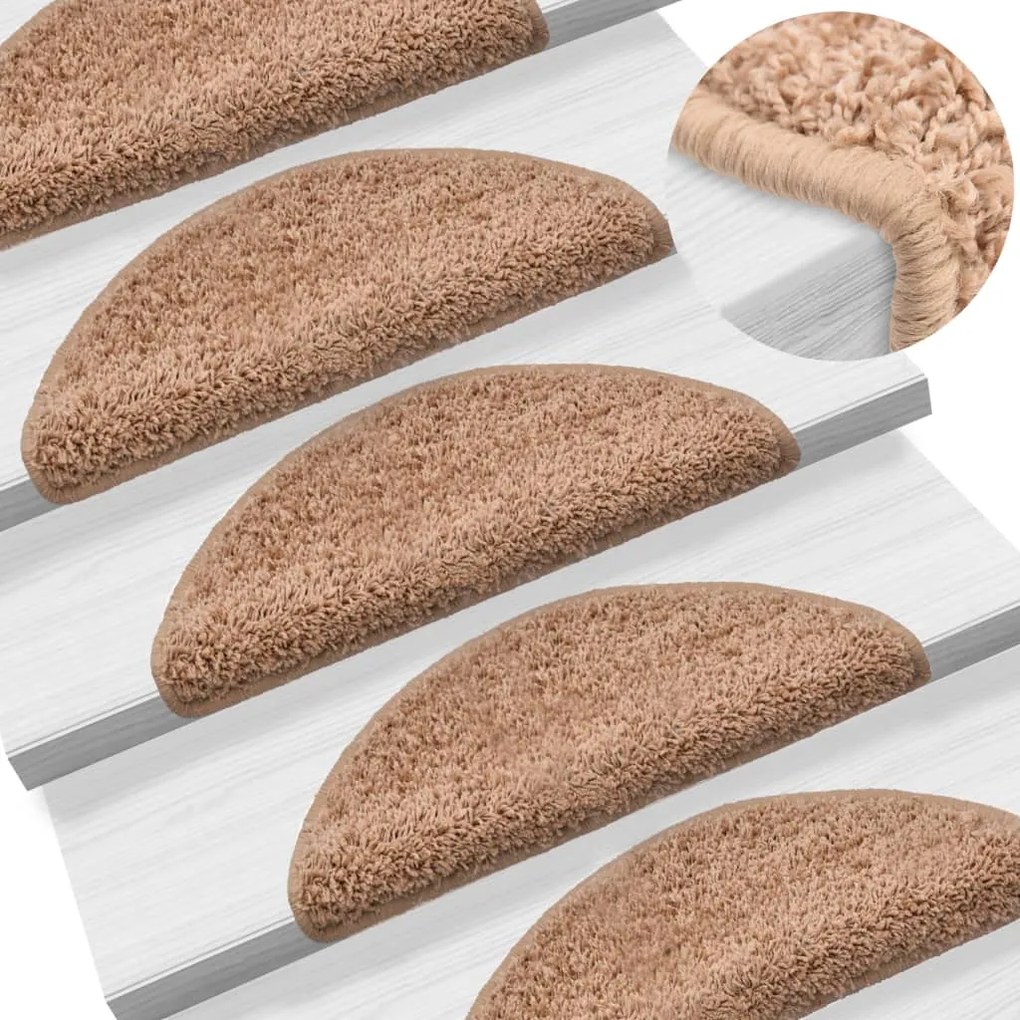 vidaXL Tapetes de escada 15 pcs 56x17x3 cm bege