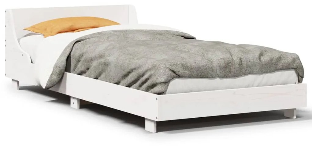 Estrutura de cama com cabeceira 90x190 cm pinho maciço branco