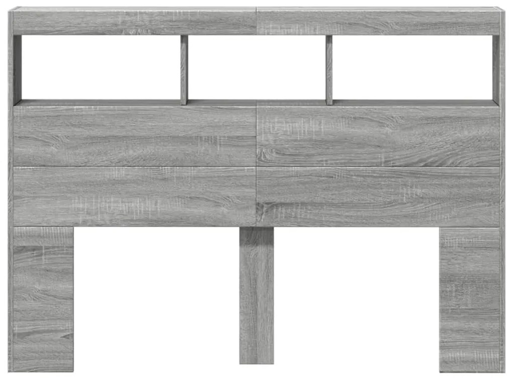 Armário de cabeceira c/ luzes LED 140x17x102 cm cinzento sonoma