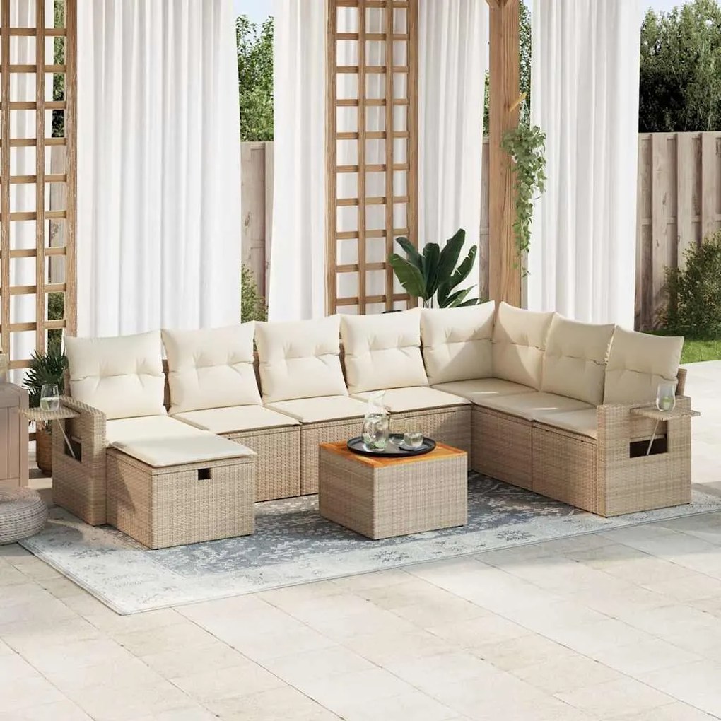 vidaXL 9 pcs conjunto de sofás p/ jardim com almofadões vime PE bege