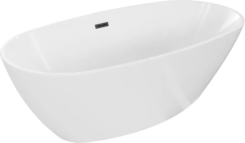 Mexen Eris banheira independente 180 x 80 cm, branca, transbordamento preto - 53441808000-70