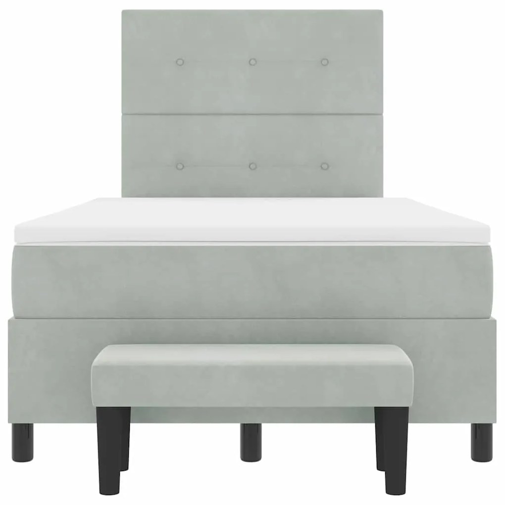 Cama Box com Colchão e Banco Cinza Claro 120x190 cm Veludo