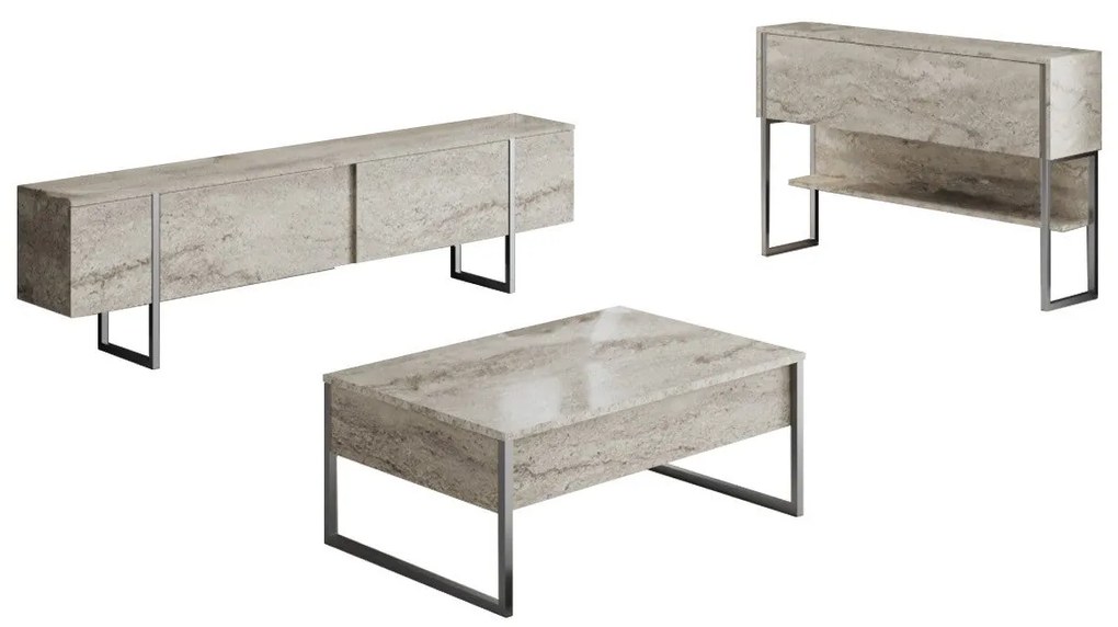 Conjunto de Mobiliário de Sala de Estar Luxe – Travertine Silver – Esp