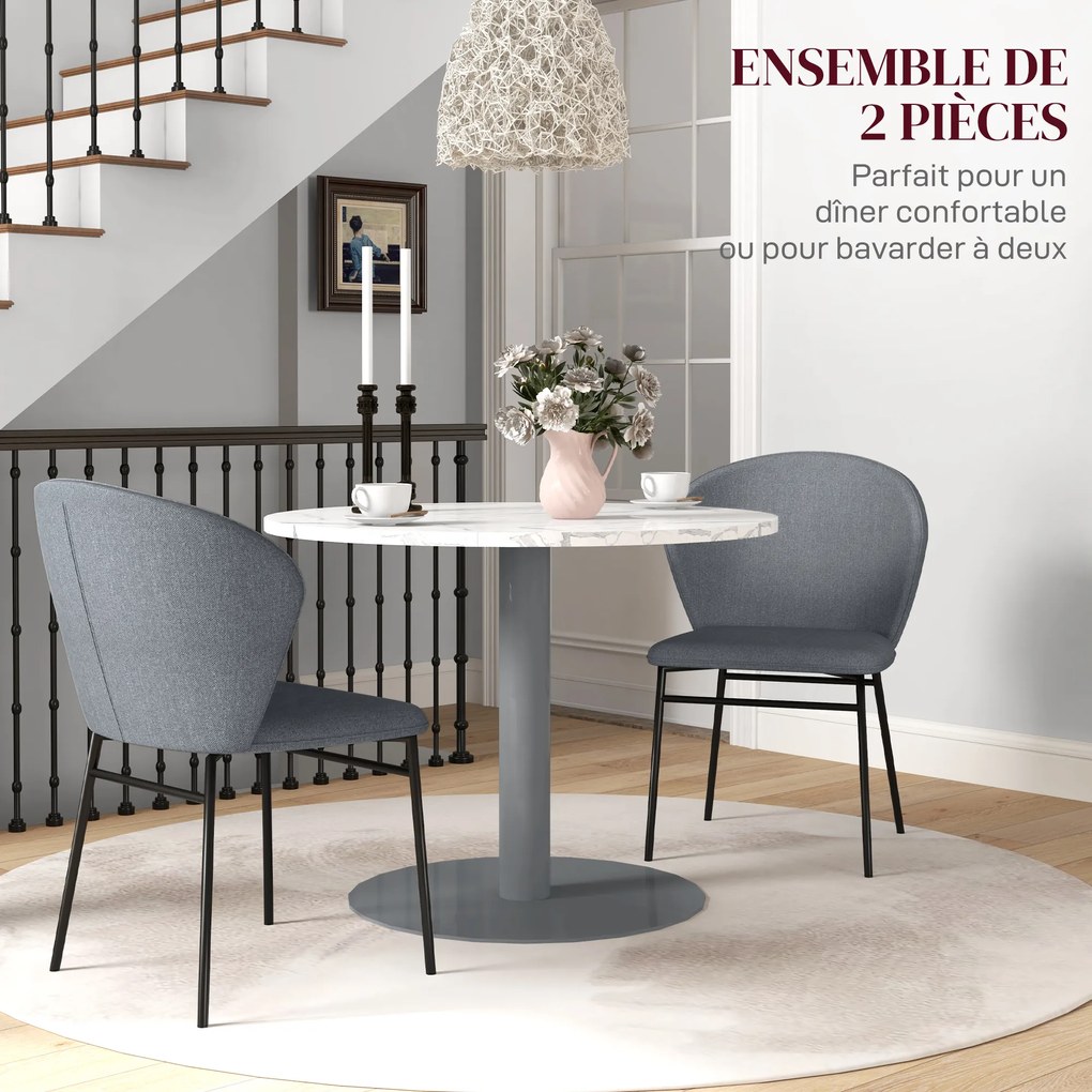 Conjunto de 2 cadeiras de sala de jantar com assento estofado em tecido com aspeto de linho (MESA NÃO INCLUÍDA) pés de aço estáveis, design moderno, c
