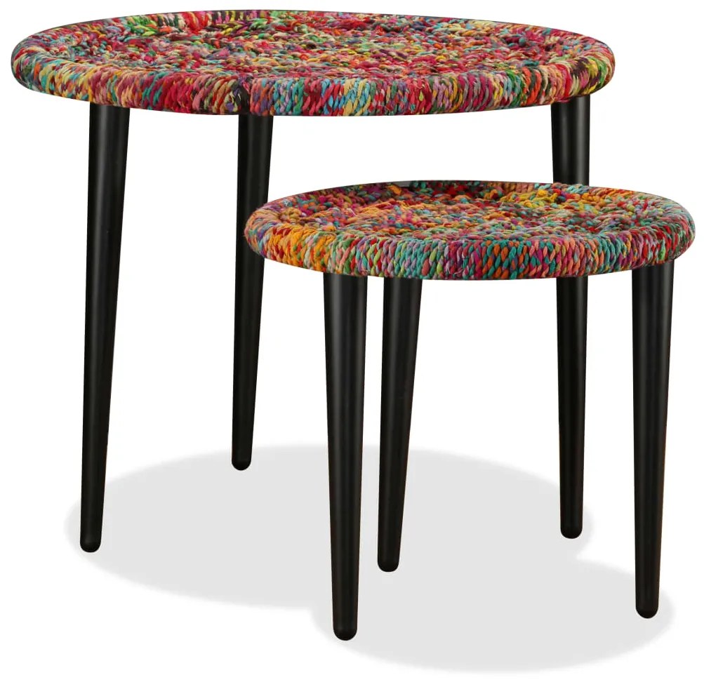Conjunto mesas de centro 2 pcs detalhes chindi multicor