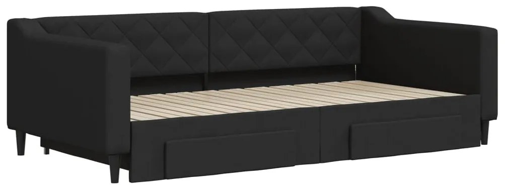 Sofá-cama com gavetão e gavetas 100x200 cm tecido preto