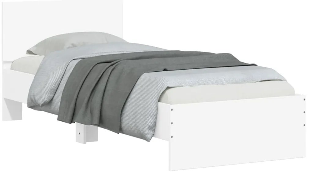Estrutura de cama com cabeceira e luzes LED 90x200 cm branco