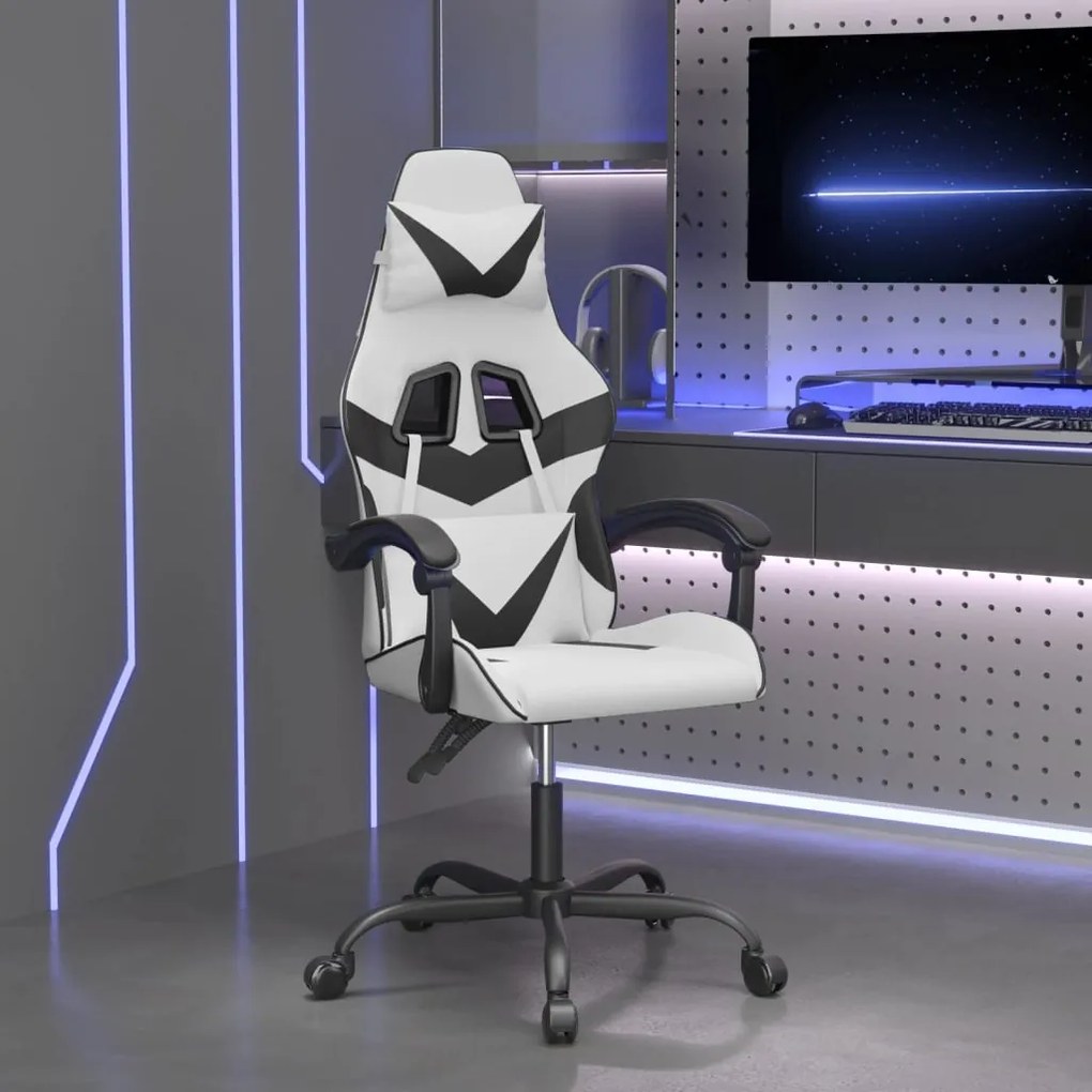vidaXL Cadeira gaming couro artificial branco e preto